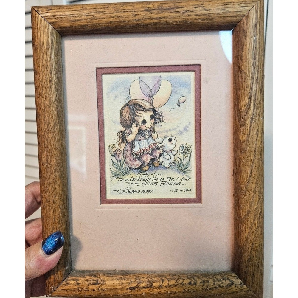 Vintage H. Bagamo 1985 Limited Edition Oak Framed Art Moms Hold Childrens Hearts